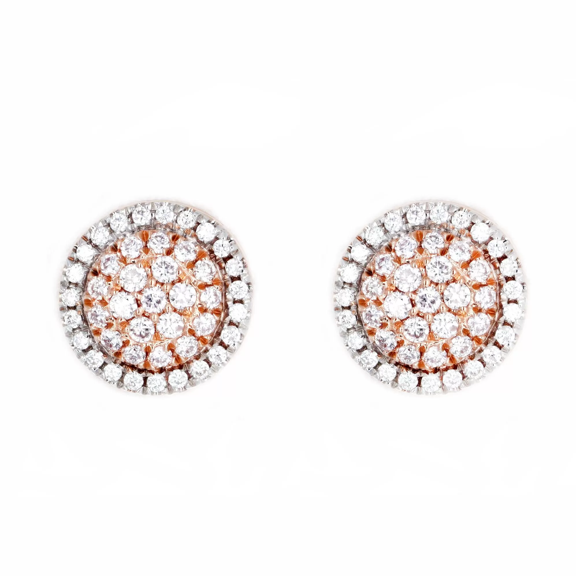 14K Rose Gold 0.50 Carat Total Weight Diamond Pave Disk Stud Earrings