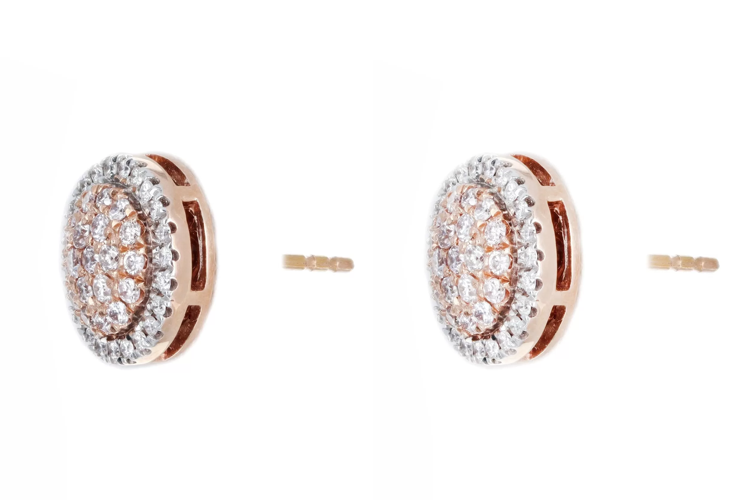 14K Rose Gold 0.50 Carat Total Weight Diamond Pave Disk Stud Earrings