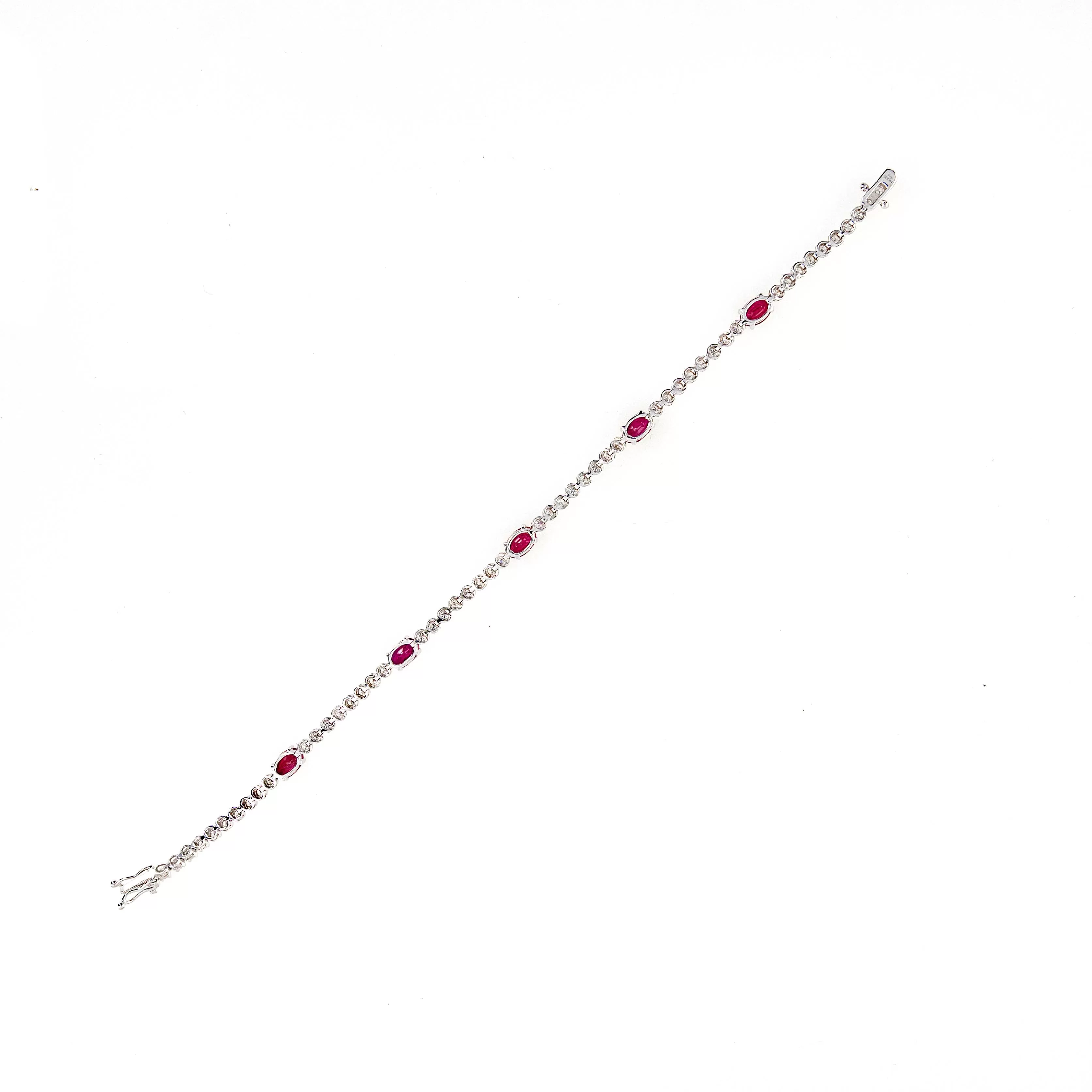 14K White Gold Oval Natural Ruby Diamond Tennis Bracelet