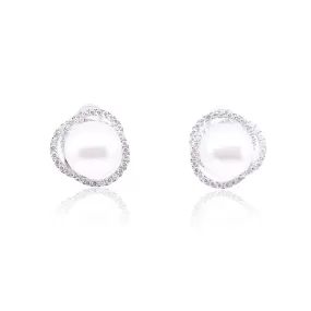 18K WHITE GOLD SOUTH SEA PEARL SWIRL DIAMOND HALO EARRINGS 1.15CTW