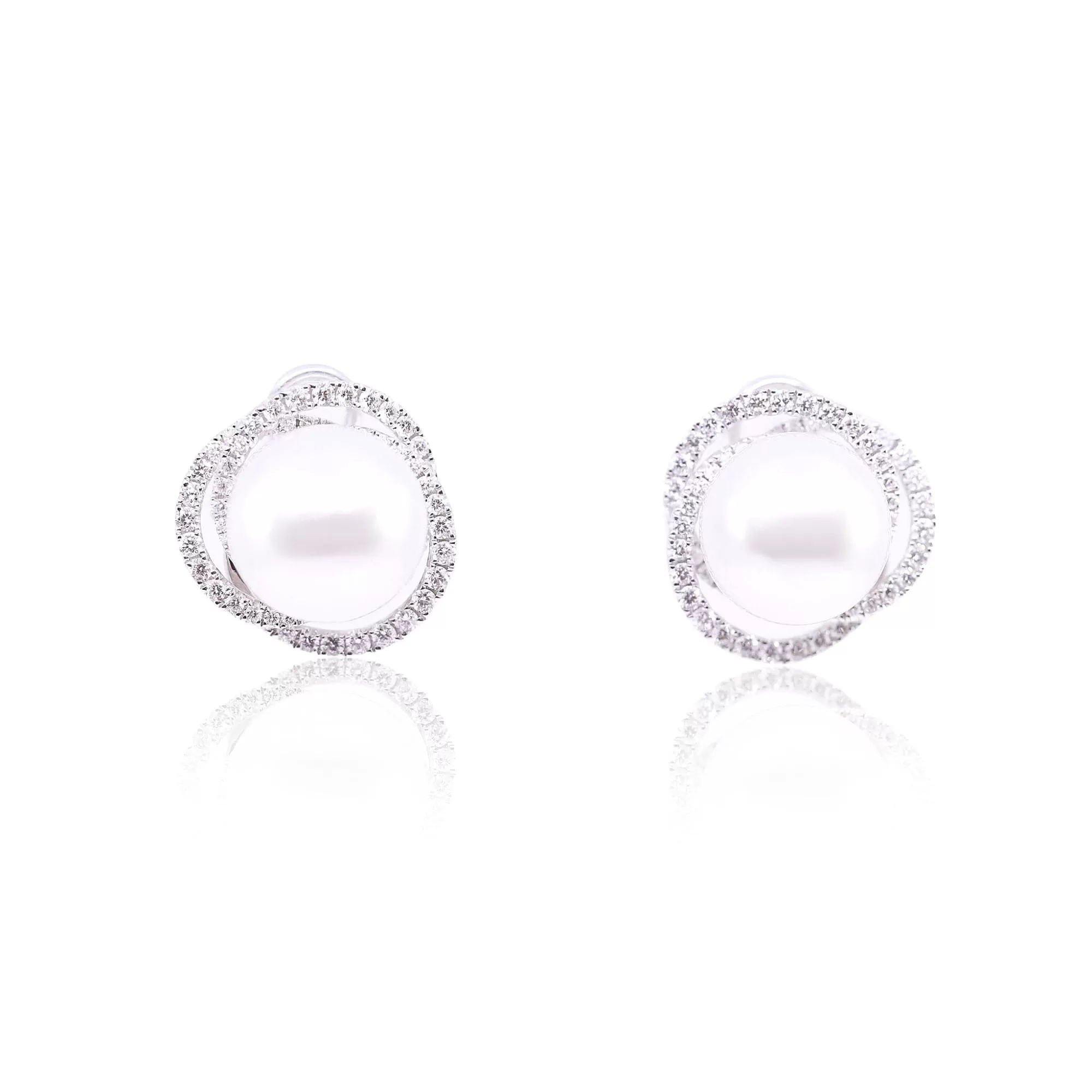 18K WHITE GOLD SOUTH SEA PEARL SWIRL DIAMOND HALO EARRINGS 1.15CTW