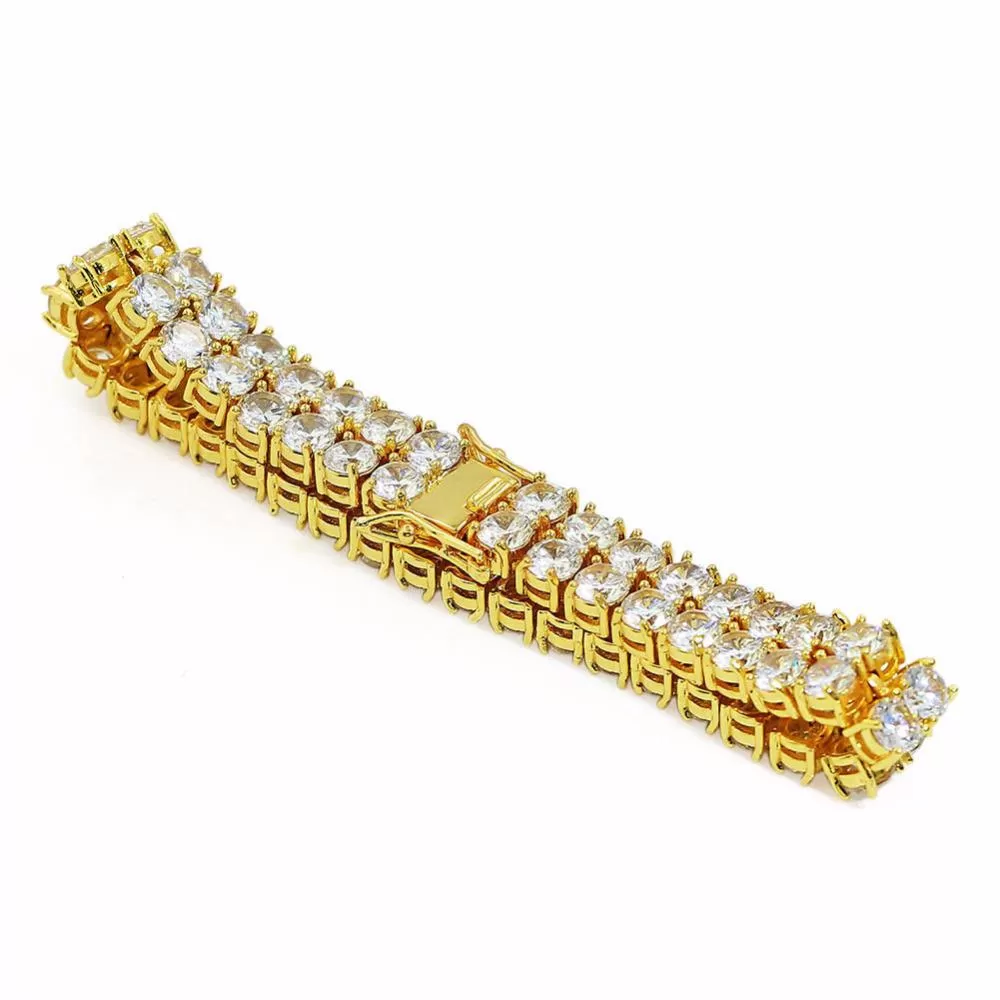 2 Row Iced Out Diamond Tennis Bracelet in Gold