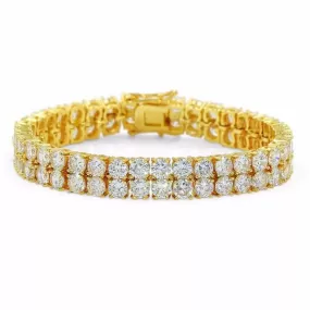 2 Row Iced Out Diamond Tennis Bracelet in Gold