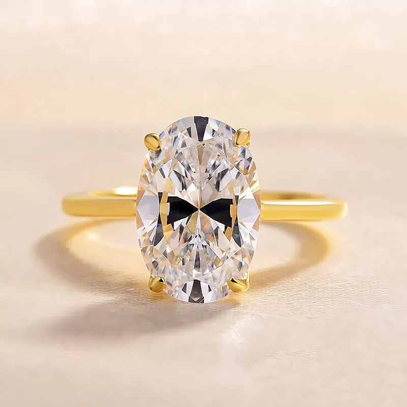 3.5ct Oval Cut Solitaire Golden Color Engagement Ring In Sterling Silver