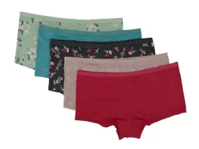 5PKBL717, Kathy Ireland Ladies 5pk Boyshort Brief Panties( 1X-3X)