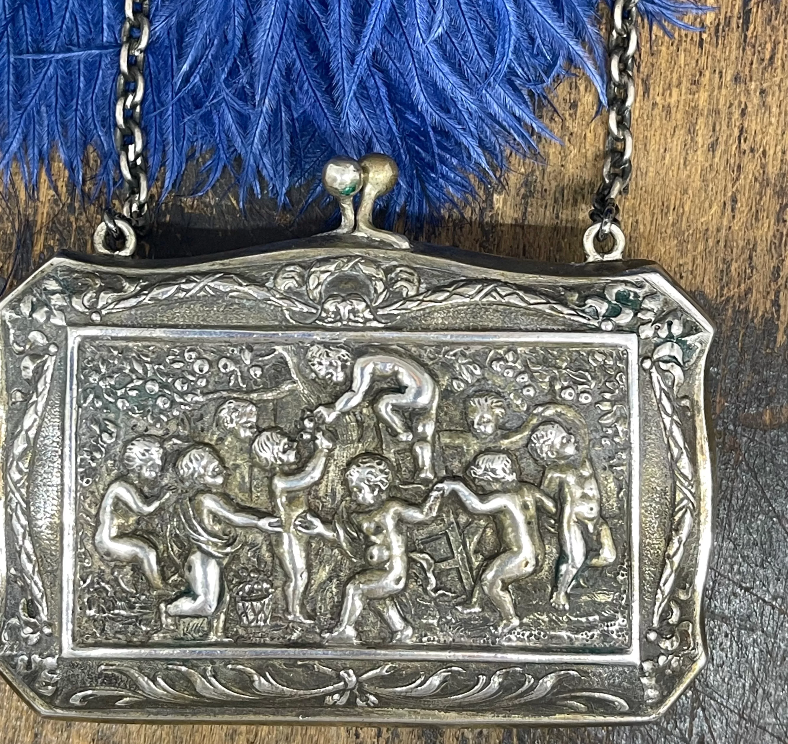 ANGEL BABIES Antique / Edwardian Silver Repousse Bag