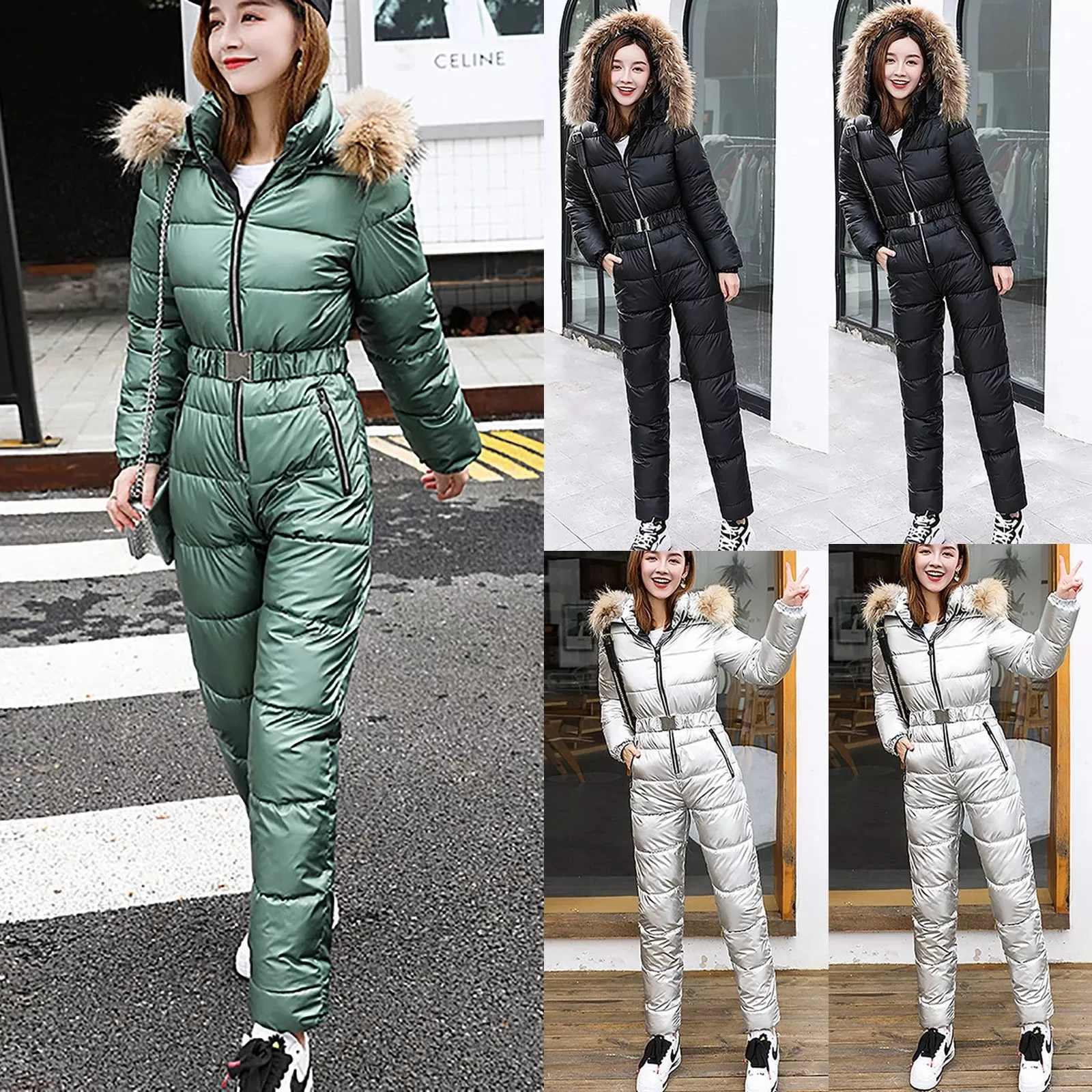 Ashore Shop Womens Ski JumpSuit Windproof and Hooded with Fur