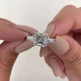 Asscher Cut Sterling Silver Engagement Ring