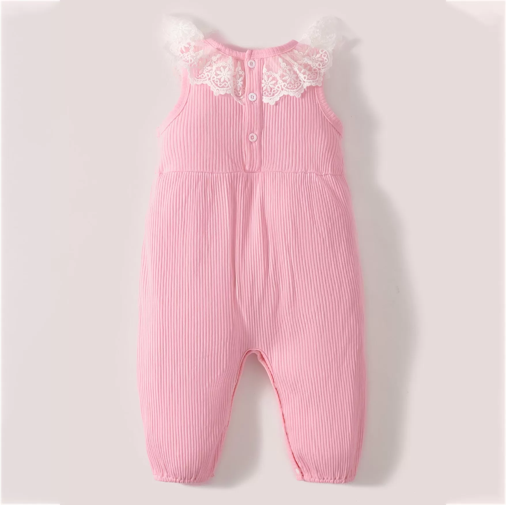 Baby Girls Solid Color Striped Lace Jumpsuits