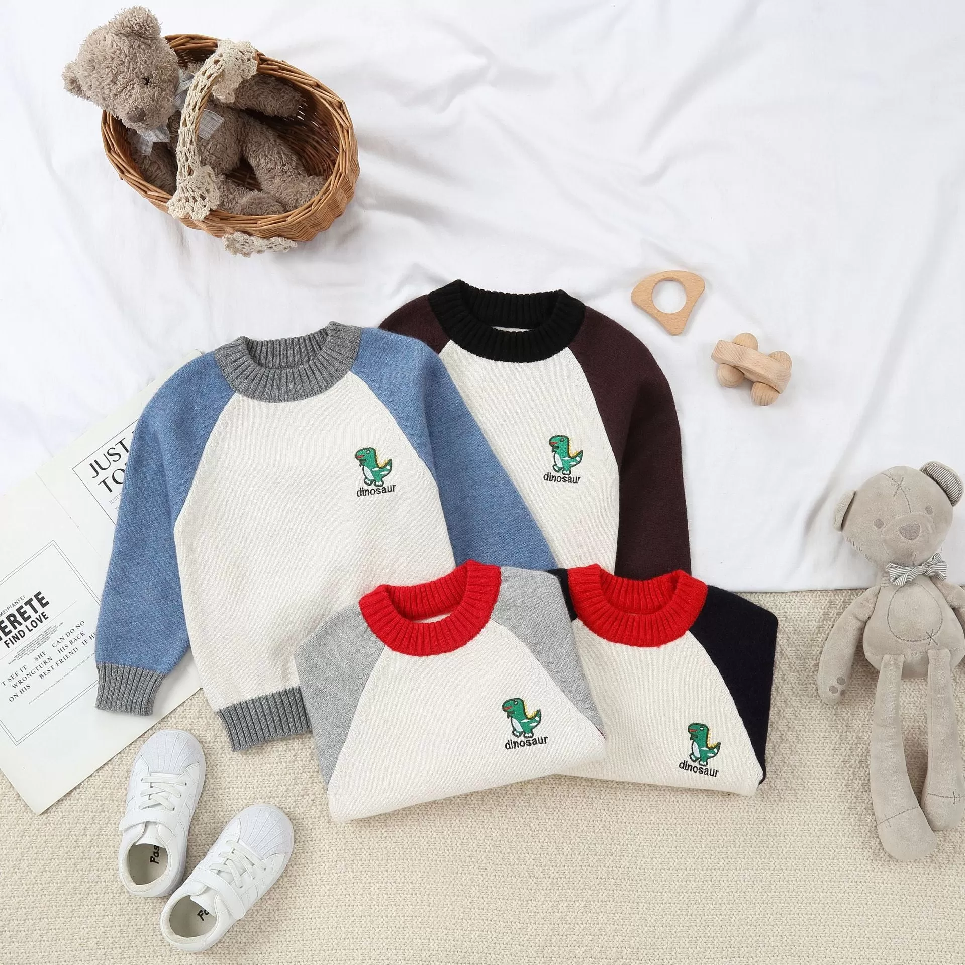 Baby Kid Boys Color-blocking Dinosaur Sweaters Wholesale 23113069