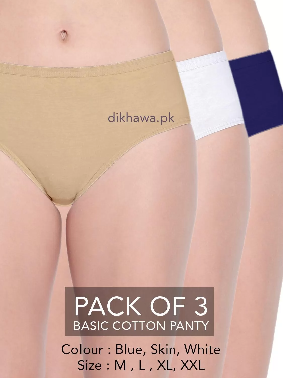 Basic Cotton Panty Pack of 3 - FL-519 - Blue Skin & White