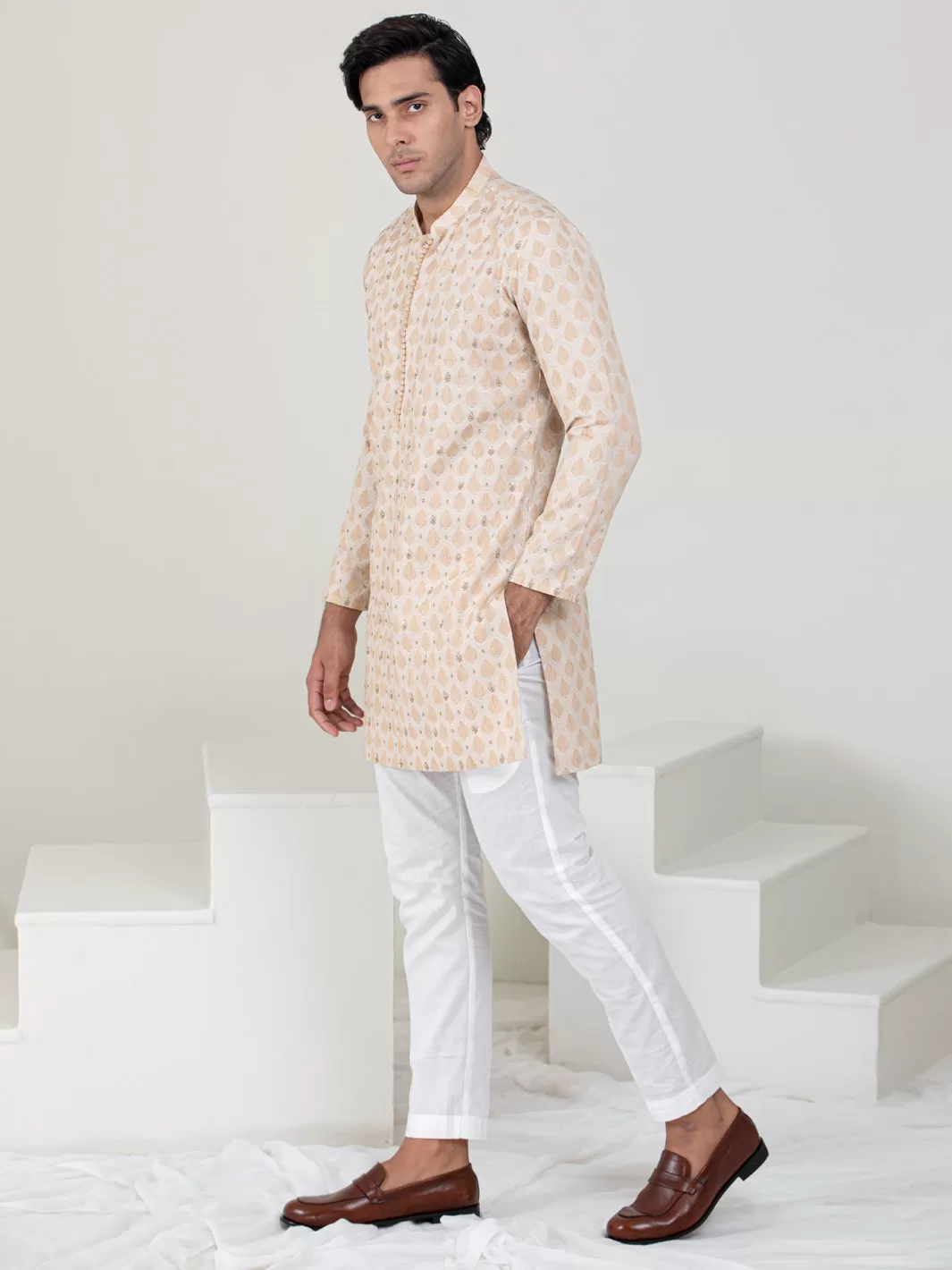 Beige Blended Formal Kurta - AL-K-SP-051