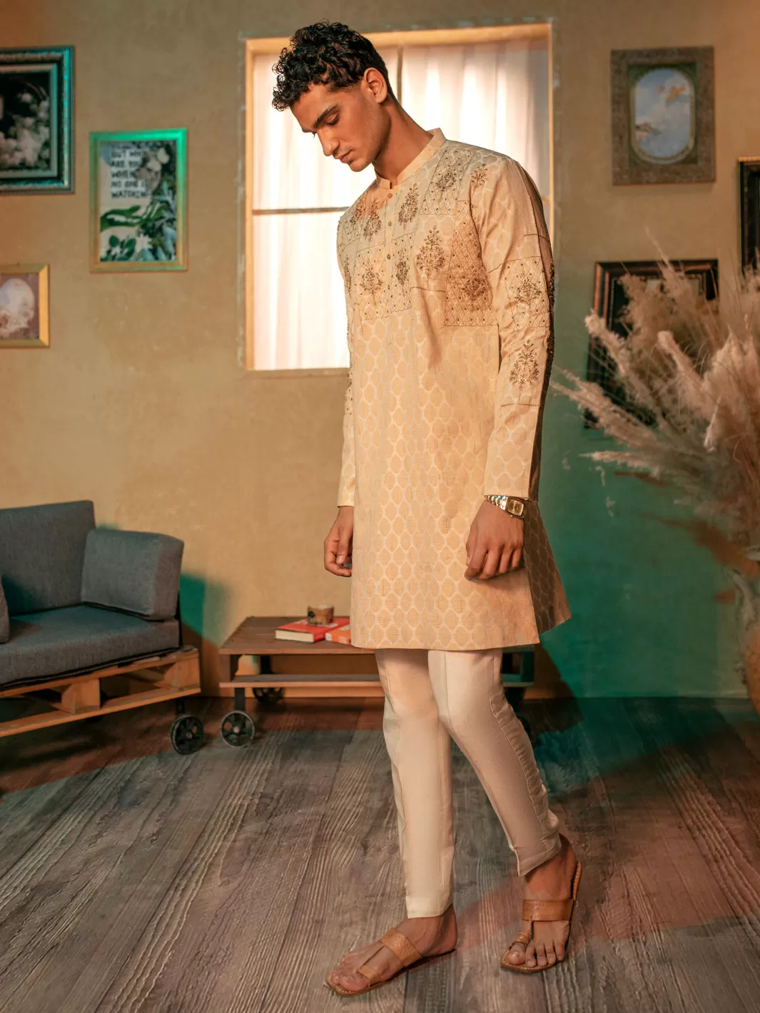 Beige Blended Special Kurta - AL-K-SP-054