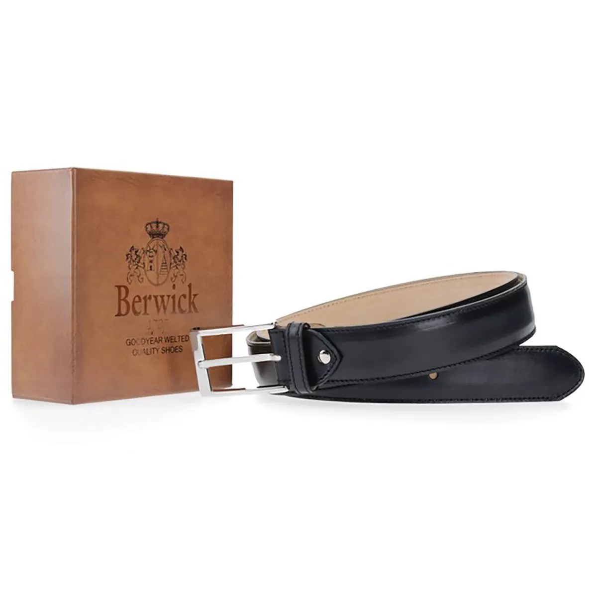 BERWICK 1707 Leather Belt - Black Boxcalf