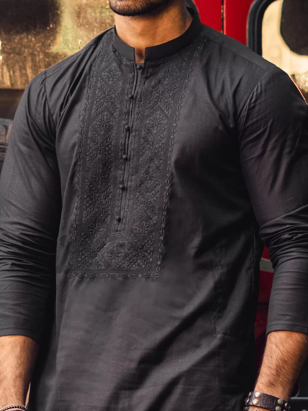 Black Cotton Kurta - AL-K-1135D