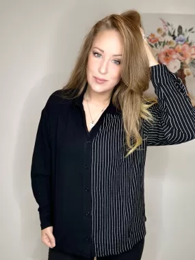 Black Striped Button Down Long Sleeve