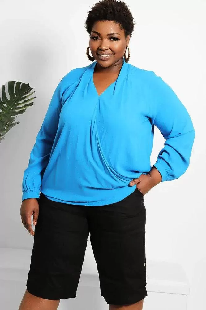 Blue Faux Wrap Blouse