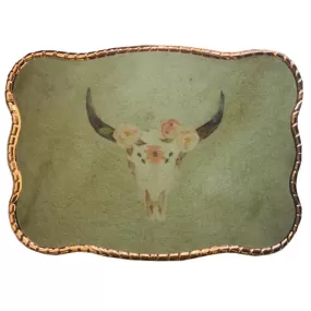 Boho Floral Cow Skull Wallet Buckle