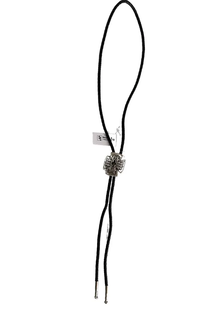 Bolo Tie Silver and Black Cross