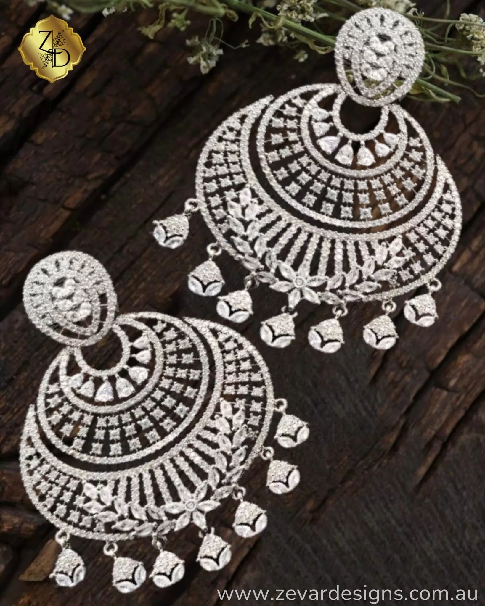 Chandbali AD Earrings - Silver Finish