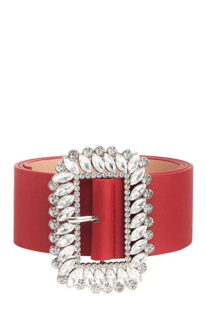 Cherry Red Crystal Buckle Belt