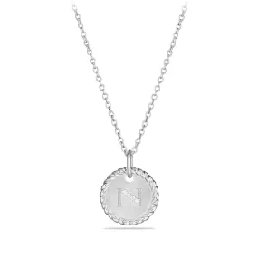 David Yurman Initial N 18k White Gold Diamond Necklace