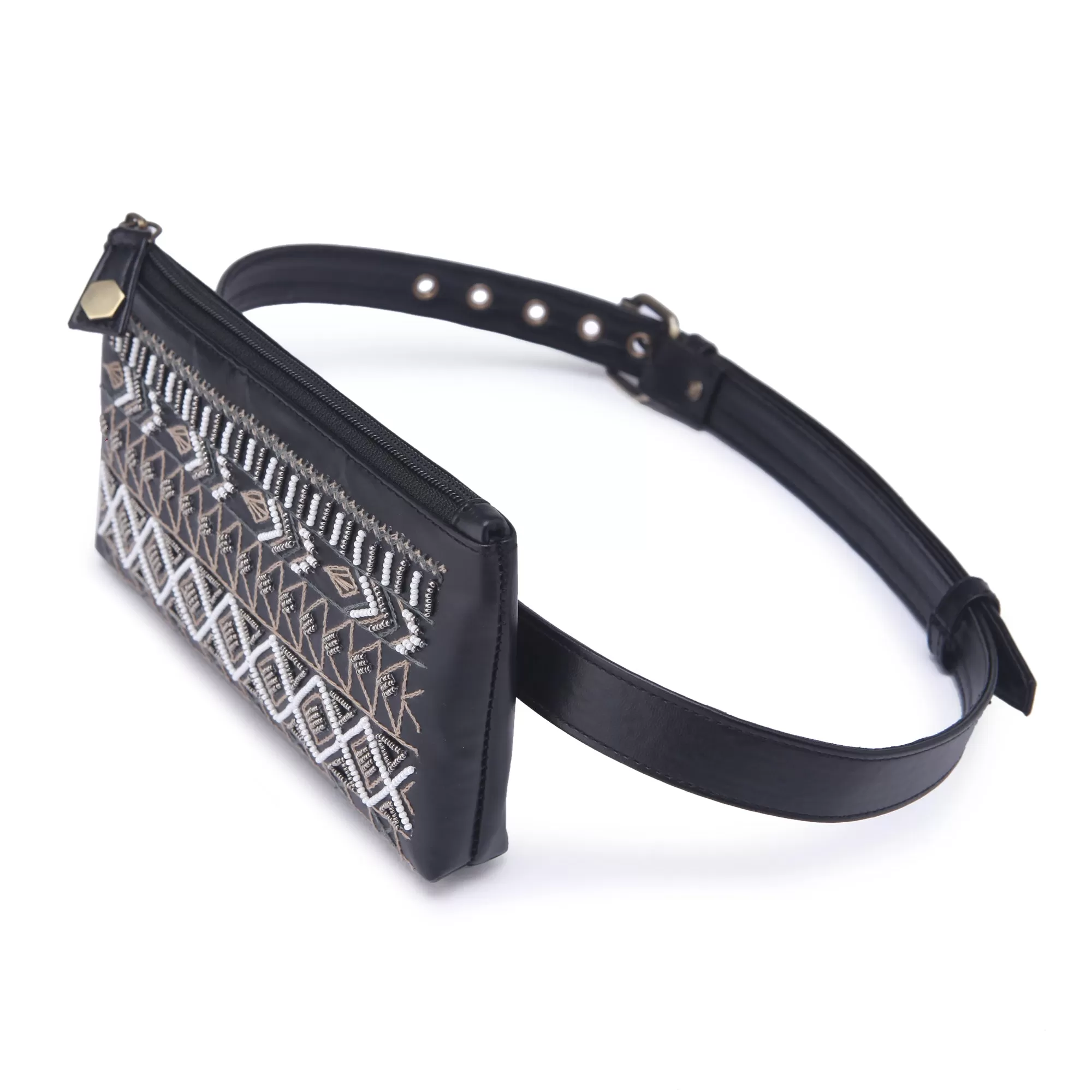 Dhaka Black Hand Embroidered Waist Belt Bag