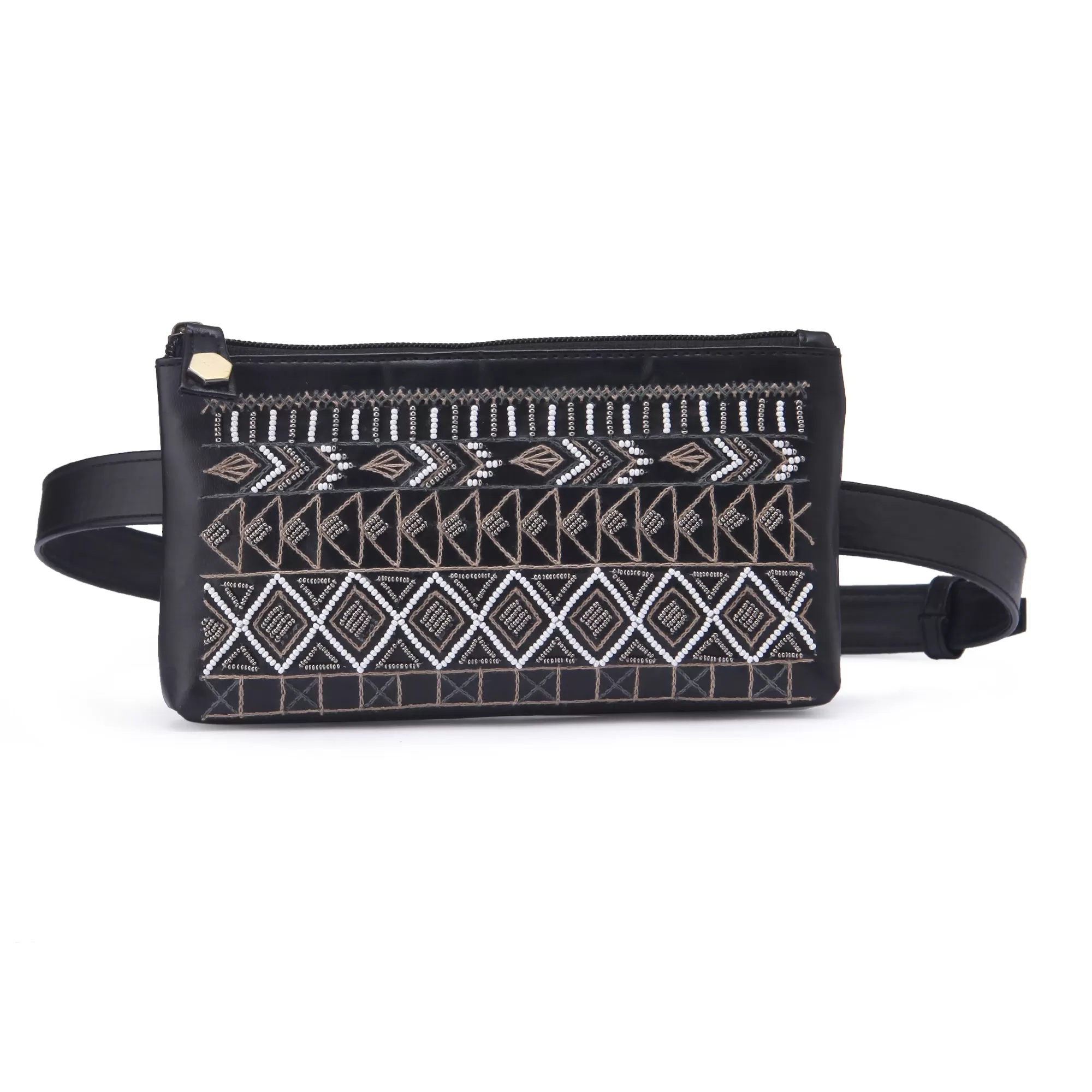 Dhaka Black Hand Embroidered Waist Belt Bag