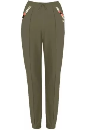 Dimensione Danza women's stretch fleece trousers 23EDD71422 military green