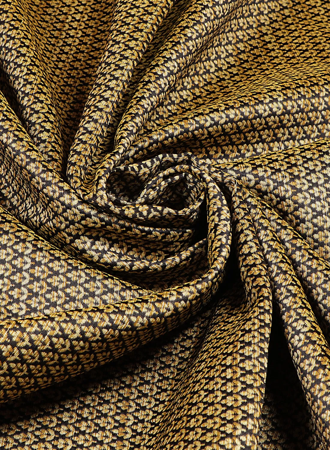 Dobby Jacquard Black and Beige Silk Blend Fabric