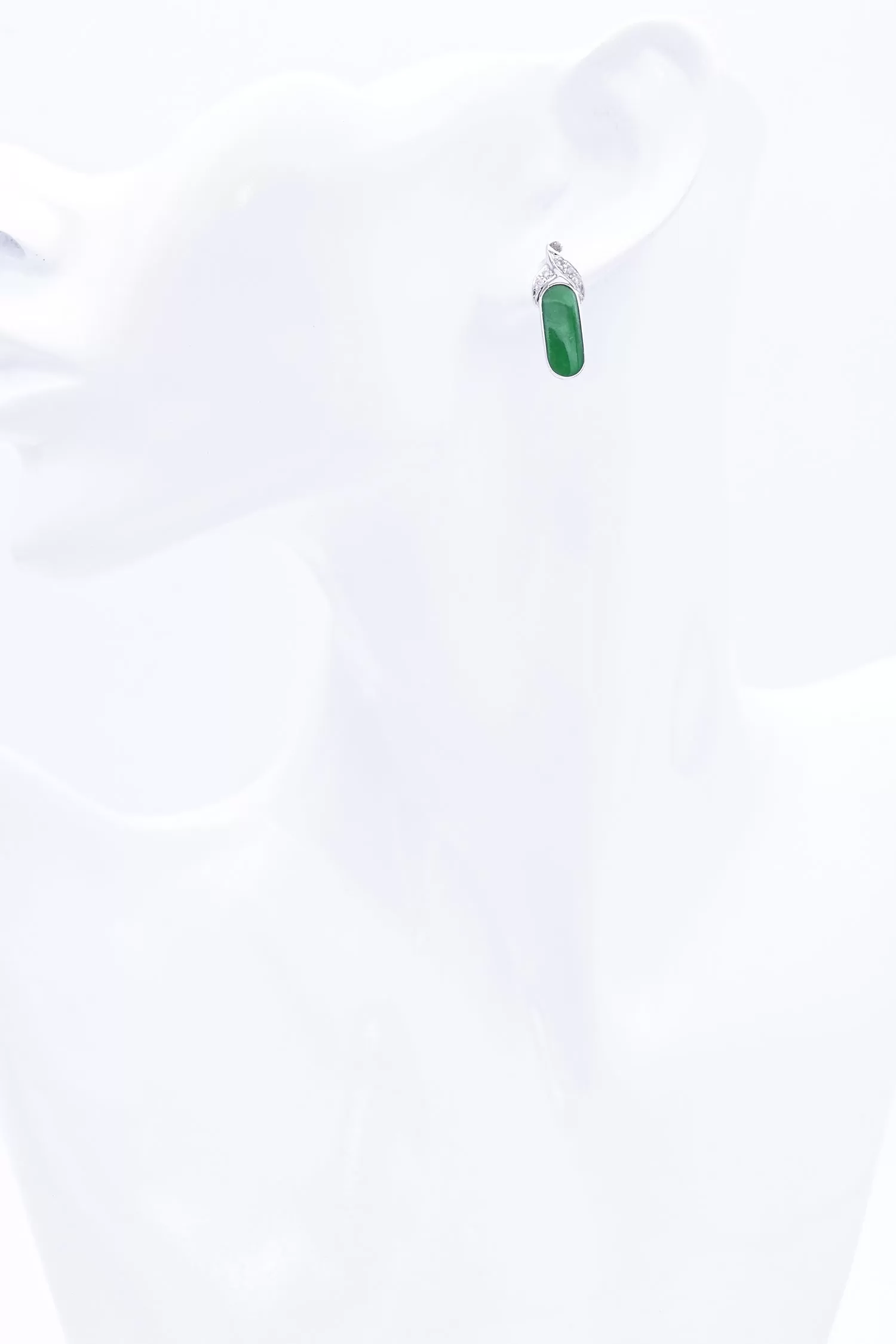 Estate 14K White Gold Green Jade & Diamond Drop Earrings