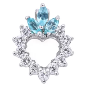 Estate 18K White Gold Paraiba Tourmaline & Diamond Open Heart Pendant