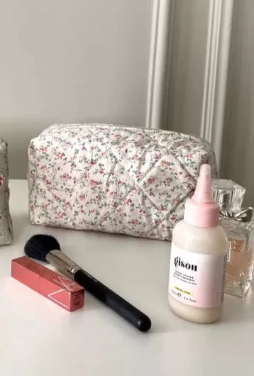 Floral Print Quilted Makeup Bag