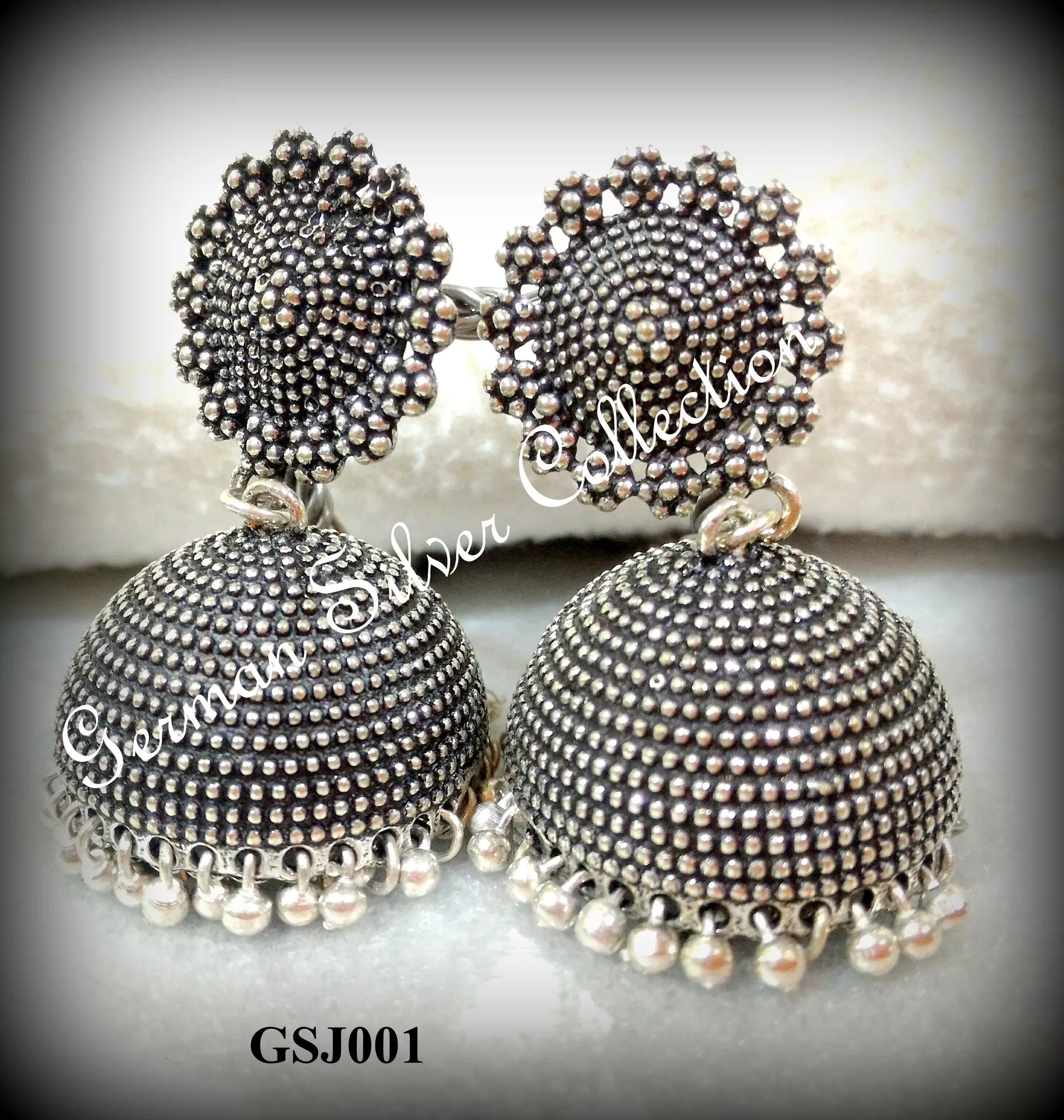 German Silver Oxidised Jhumkas