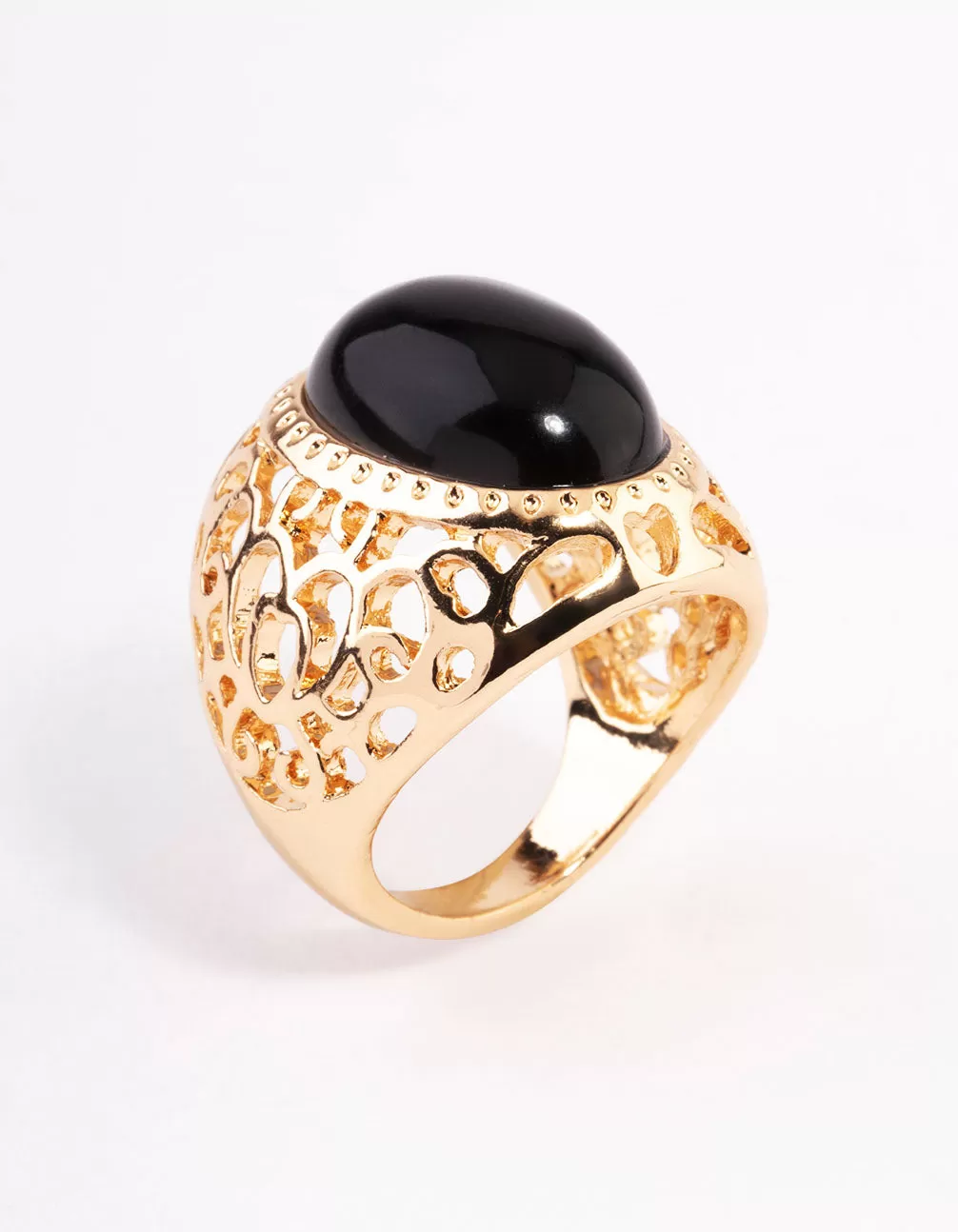 Gold Black Filigree Ring