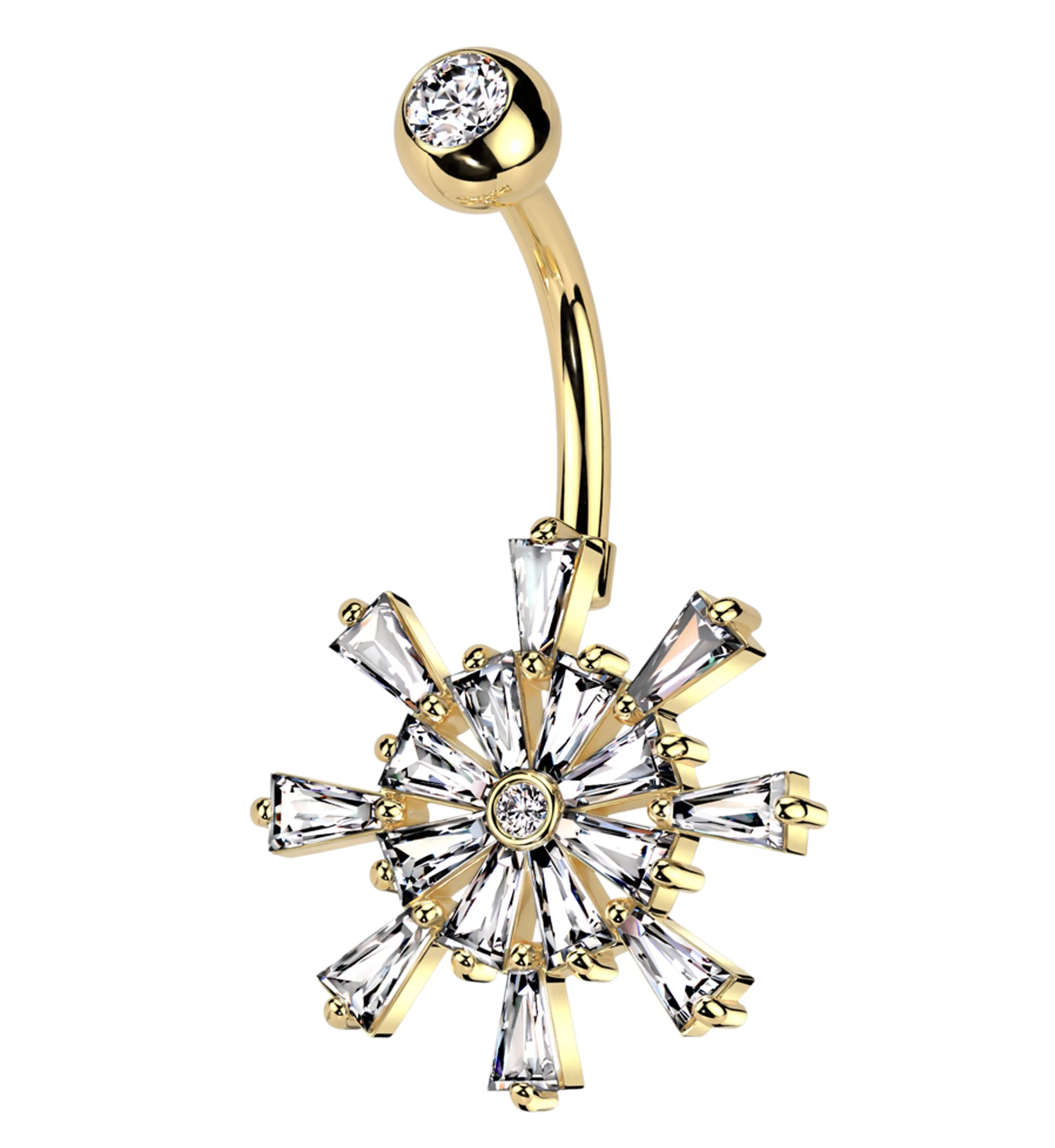 Gold PVD Tiller Burst Stainless Steel Belly Button Ring