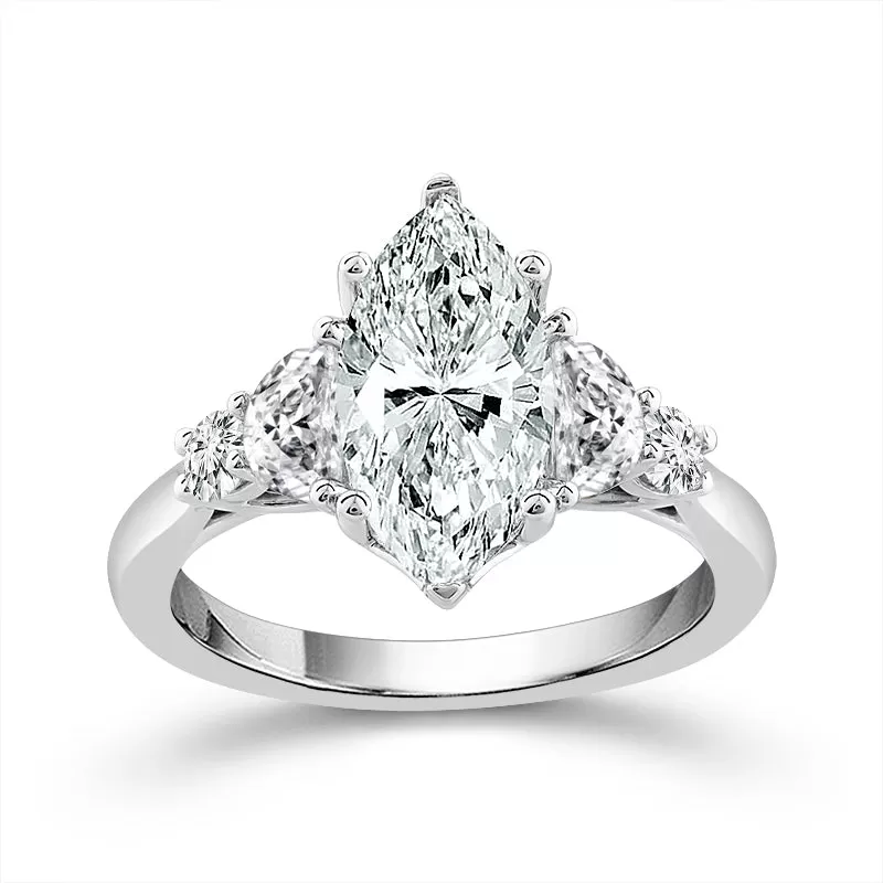 Gorgeous Marquise Cut Three Stone Engagement Ring in Sterling Silver