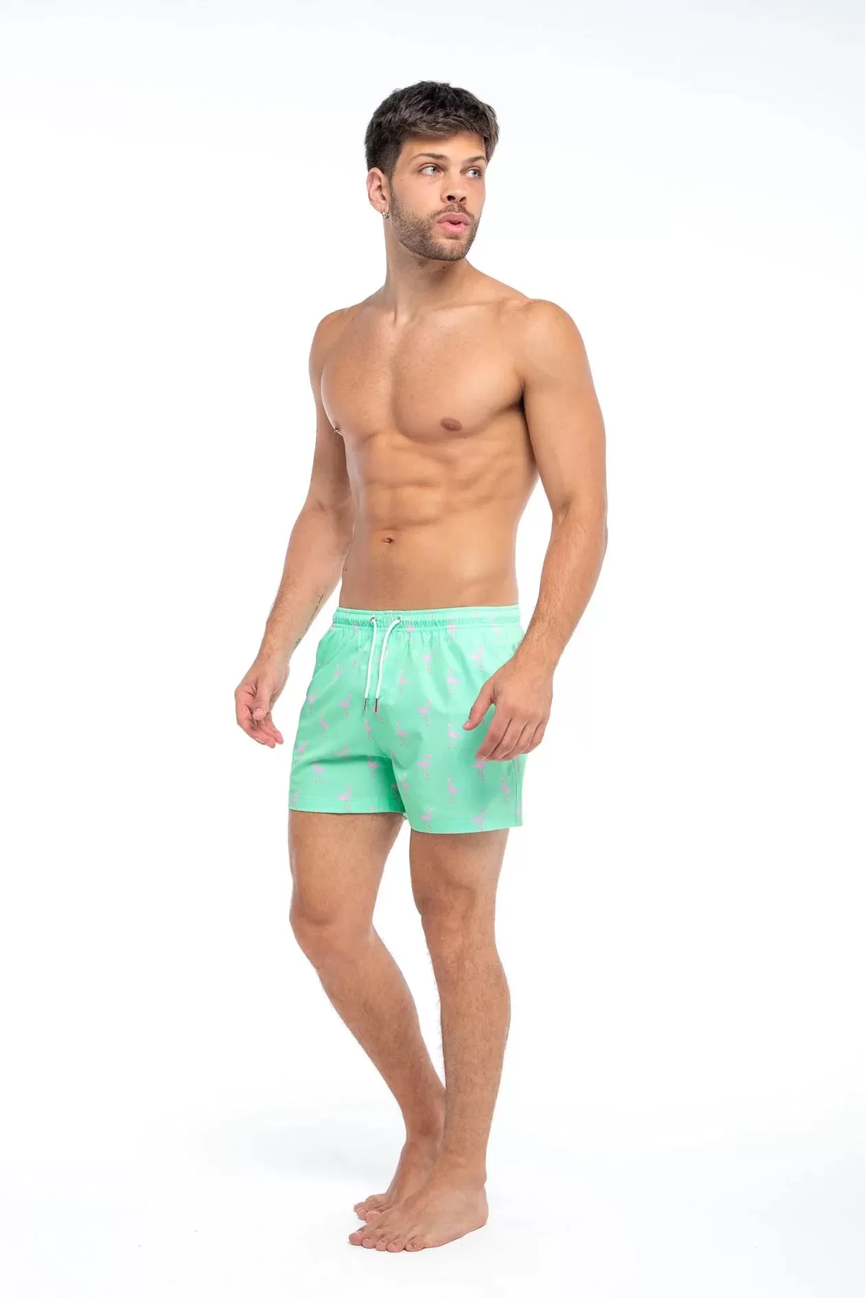 Green Flamingo Swim Trunks