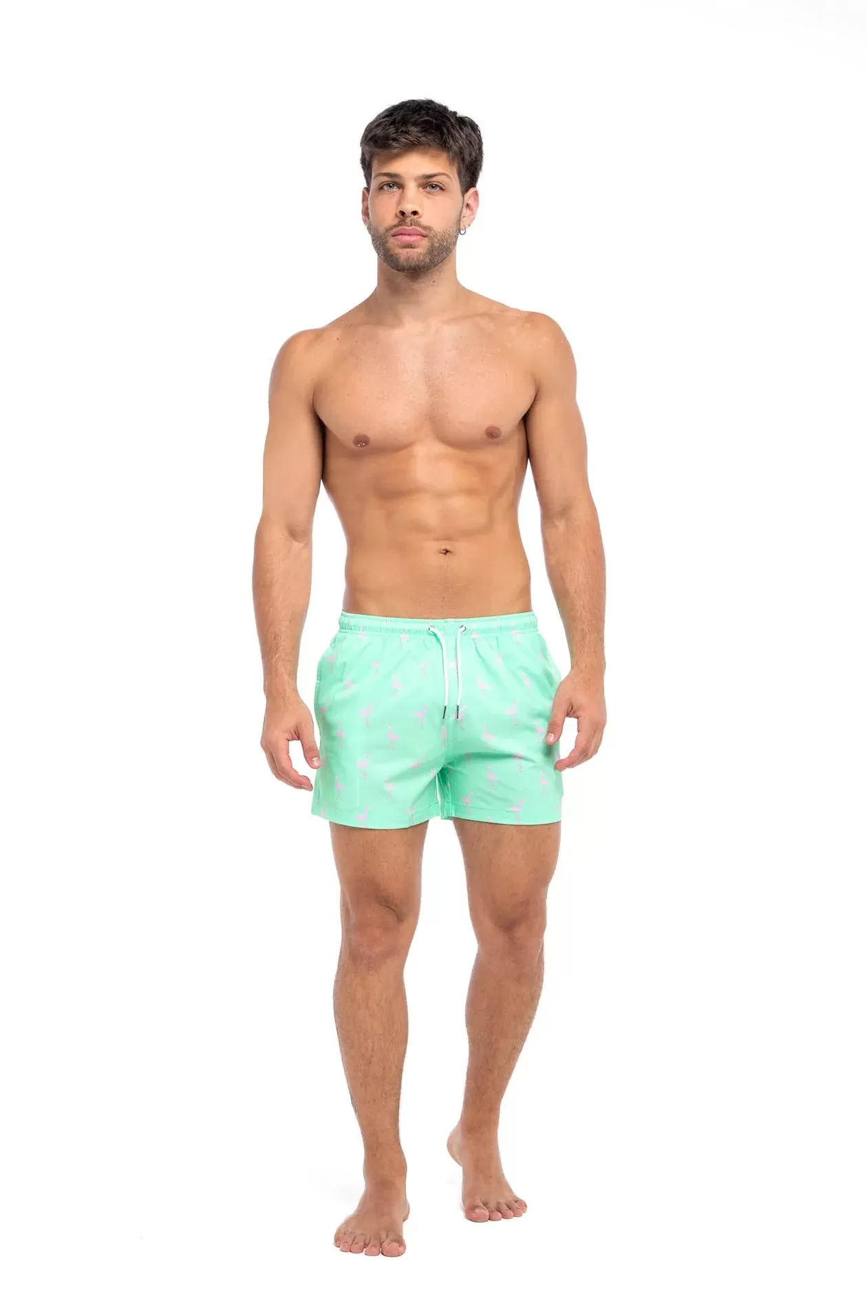 Green Flamingo Swim Trunks