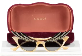 Gucci Beige Hollywood Forever Cat Eye Sunglasses in case