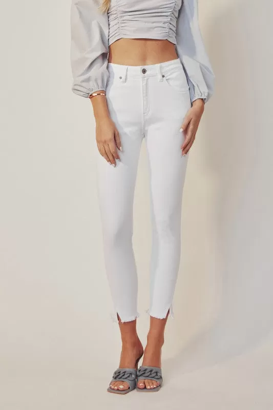 HIGH RISE ANKLE SKINNY WHITE JEANS