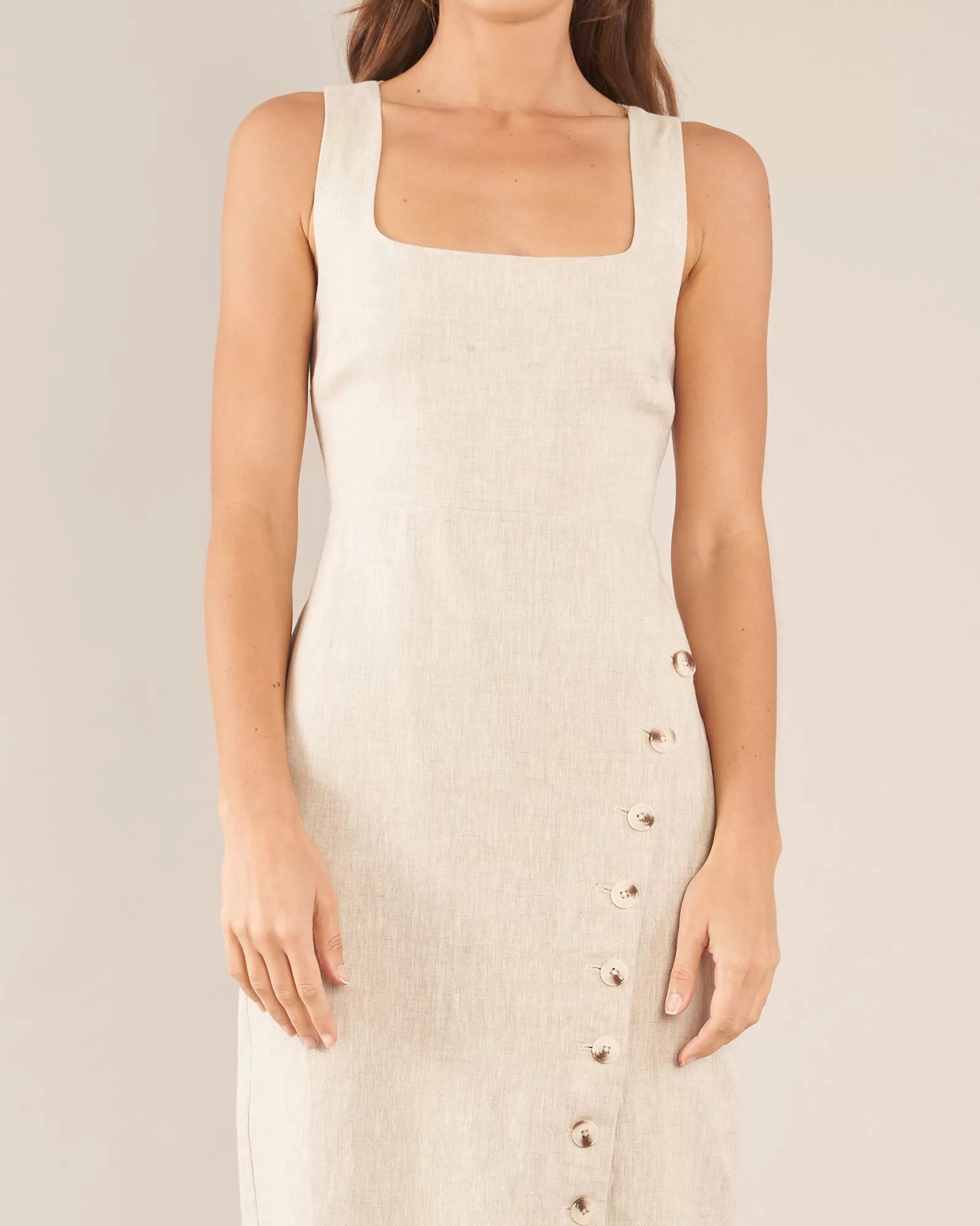 Imari Linen Midi Dress - Natural