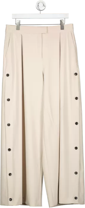 Karen Millen Beige Tailored Pleated Button Detail Straight Leg Trousers UK 14