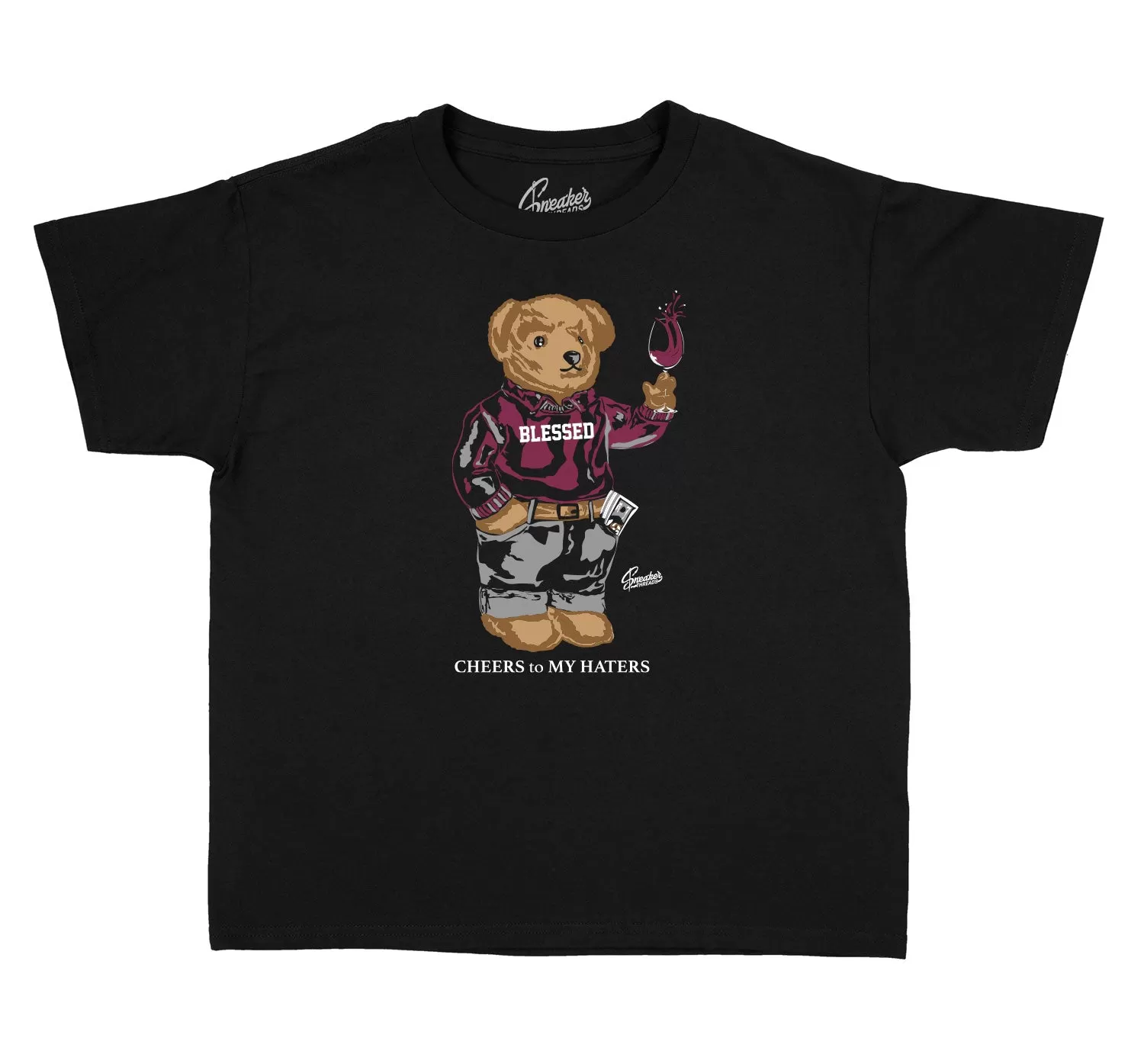 Kids Burgundy 8 Shirt - Cheers Bear - Black