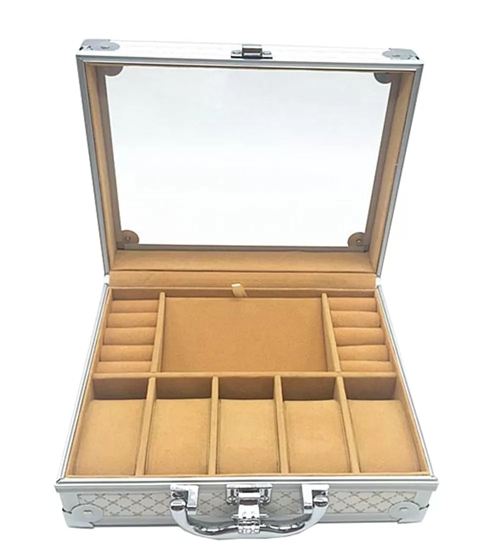 Luxury Silver Aluminum Watch and Jewelry Storage Suitcase