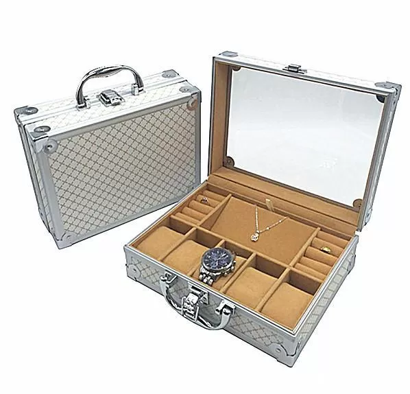 Luxury Silver Aluminum Watch and Jewelry Storage Suitcase