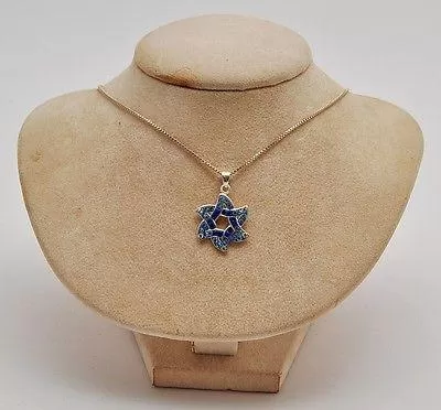 Magen David With Littel Color Gemstones Sterling Silver 925 Neck Chain & Box