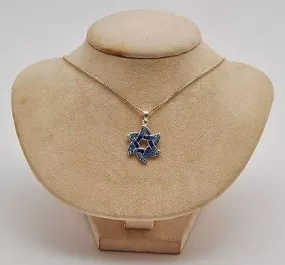 Magen David With Littel Color Gemstones Sterling Silver 925 Neck Chain & Box