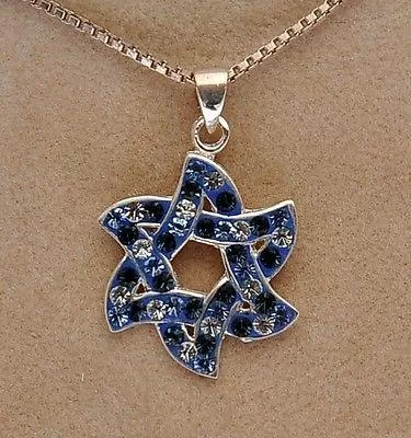 Magen David With Littel Color Gemstones Sterling Silver 925 Neck Chain & Box