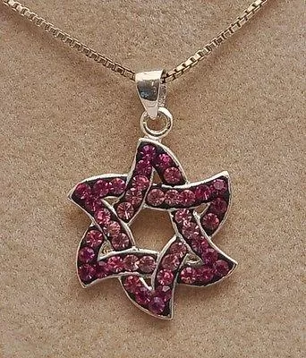 Magen David With Littel Color Gemstones Sterling Silver 925 Neck Chain & Box